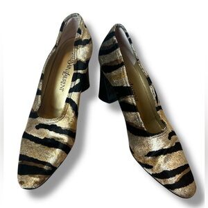 Vintage Yves Saint Laurent Tiger Print Velvet Block Heels